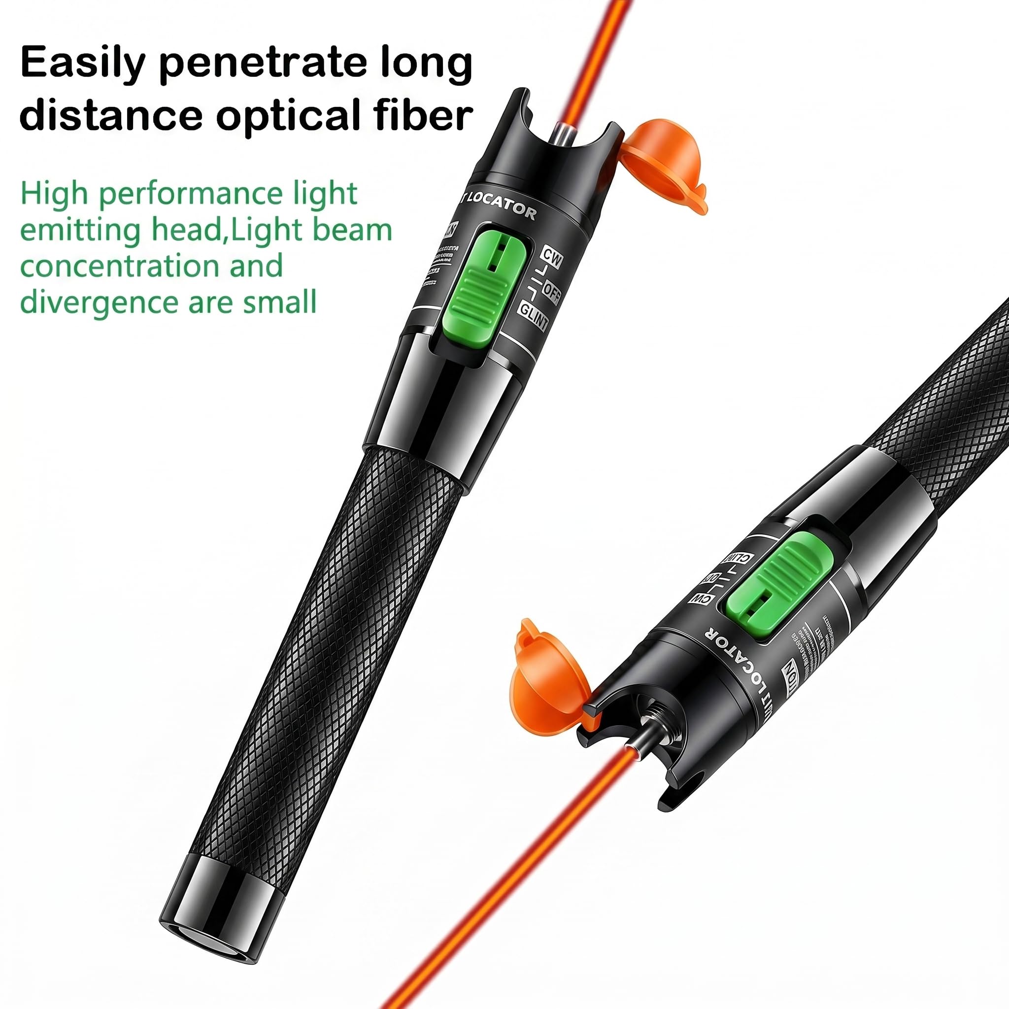 2Pcs Localizador visual de fallas de 30 mW VFL, Probador de Cables de Fibra Óptica con Alcance de 20 a 30 km, Herramienta de Detección de Cables de Fibra Óptica