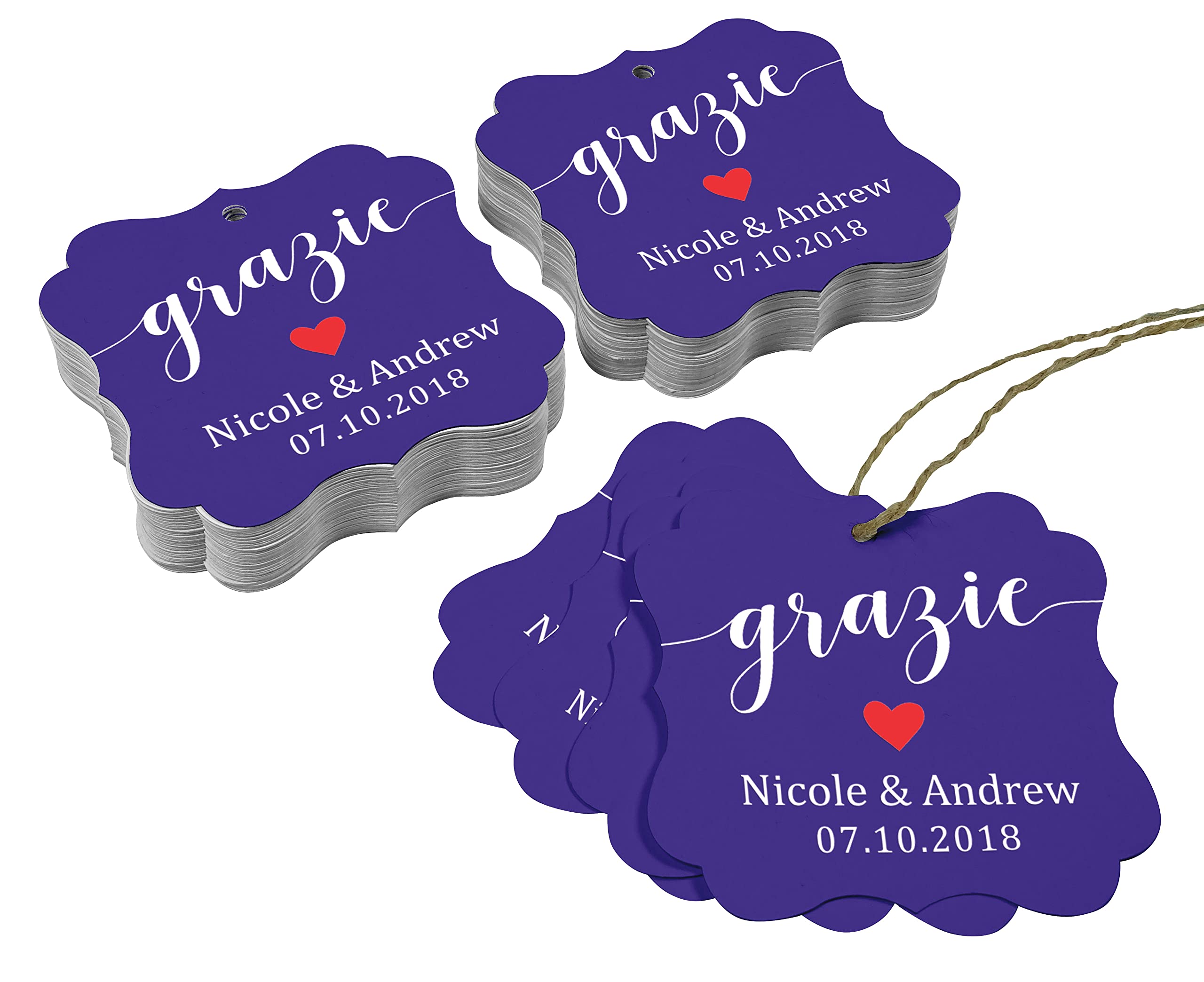 100 Etichette Personalizzate Per Bomboniere Matrimonio, Thank You Hang Tag Rosa, 7x4,5 Cm, Carta Di Qualità