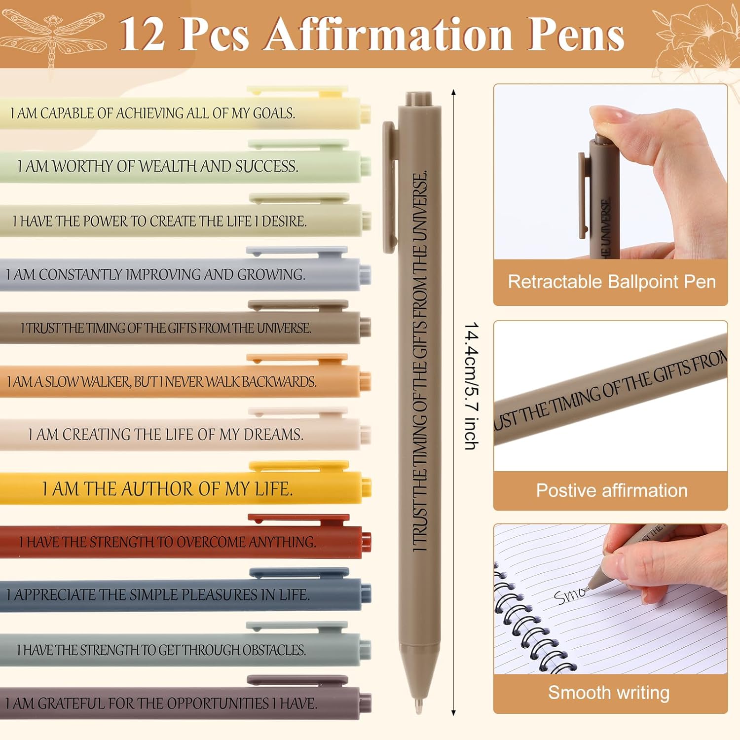 Kosiz 24 Pcs/12 Set Positive Affirmation Gifts for Women Bulk Gratitude Spiral Notebook Journals with Pens Self Care Mental Health Gifts Employee Coworker Teacher Nurse Volunteer Mothers Day (Simple)