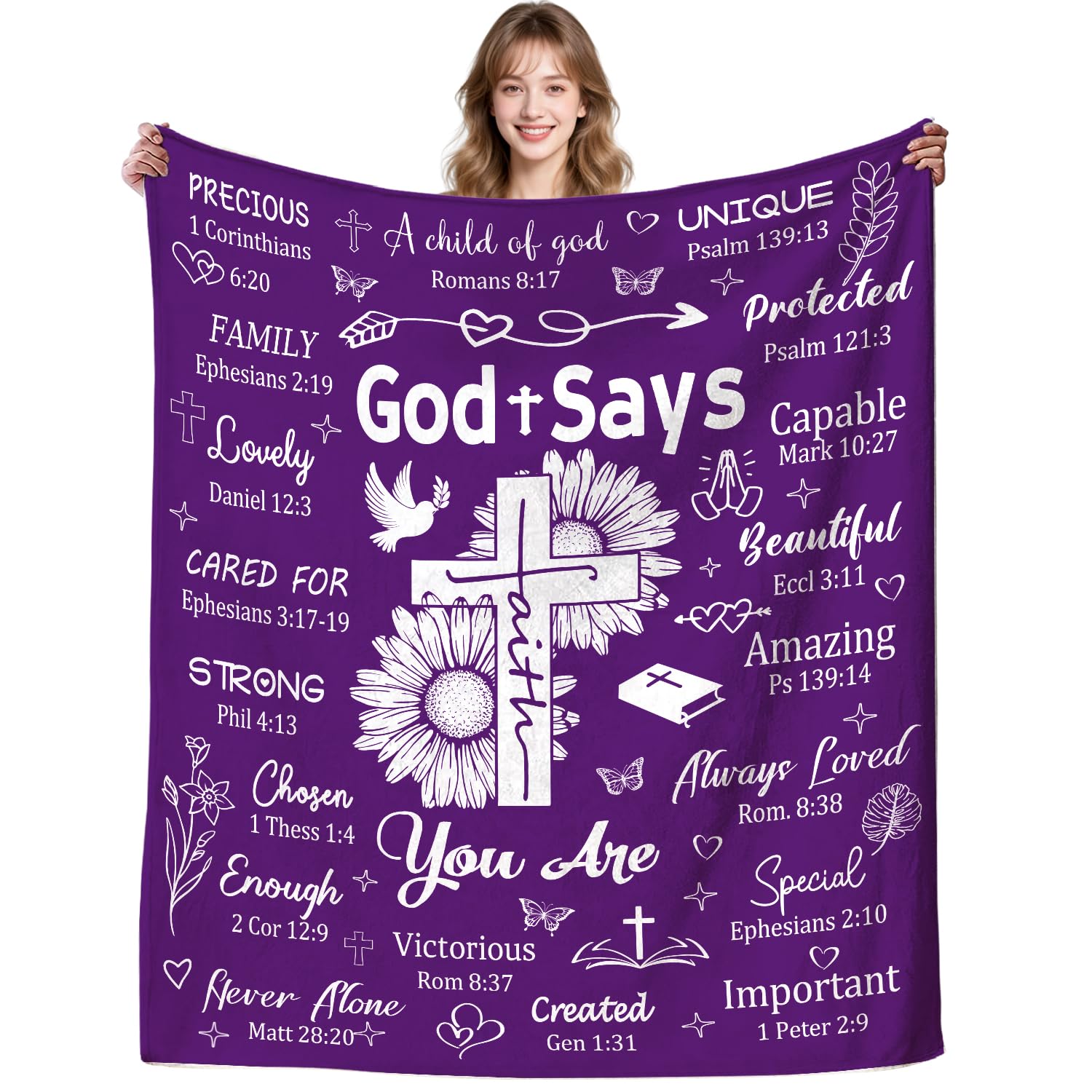 Christian Blanket Get Well Gifts for Women,Bible Verse Prayer Religious Inspirational Throw Blankets,Baptism Confirmation Gifts for Women Girlfriend Girls 60"x50"