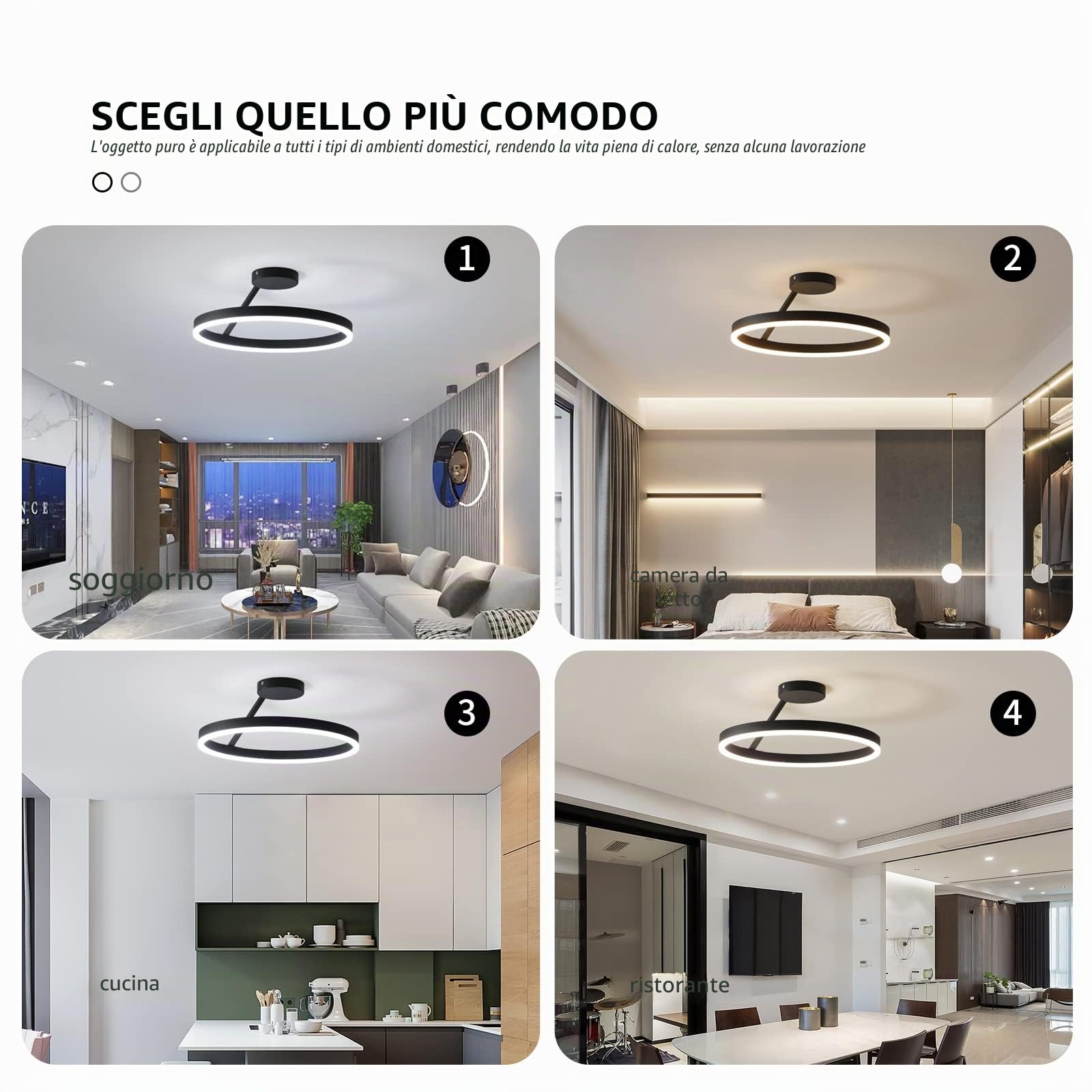 Plafoniera moderna per ristorante a LED Lampada da soffitto di design nordico semplice a cerchio singolo nero, per montaggio a incasso Camera da letto Cucina Illuminazione domestica