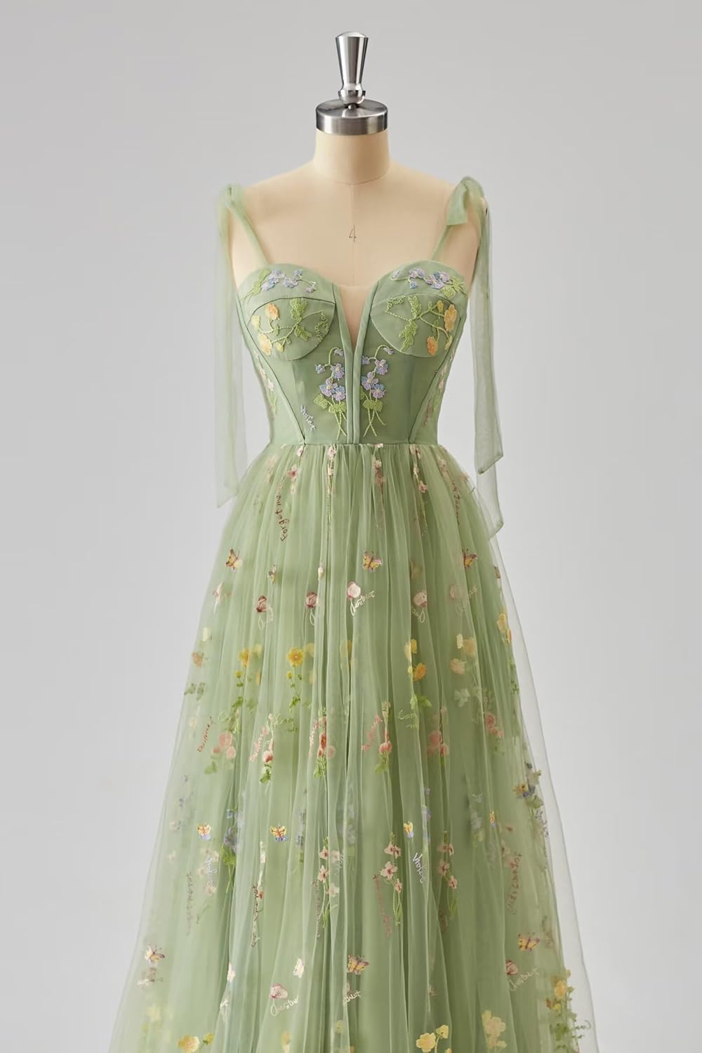 Cudiew Flower Embroidery Tulle Prom Dress for Women Maxi Long Formal Floral Party Gowns