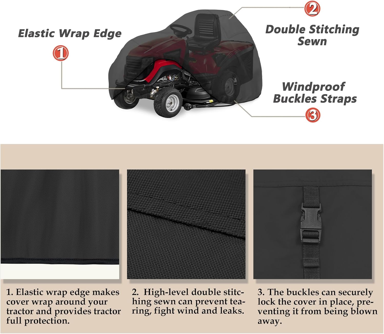 Porch Shield Heavy Duty 600D Polyester Lawn Tractor Cover, Water-Resistant Universal Riding Lawn Mower Cover (Up to 54 inches Decks, Black)