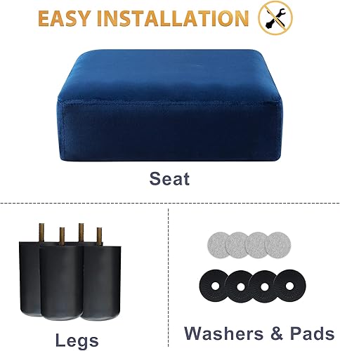 Miniatura 19 de Taburete pequeño acolchado de piel beige, reposapiés otomano de almacenamiento con patas de madera, 9.5 pulgadas, silla rectangular moderna,