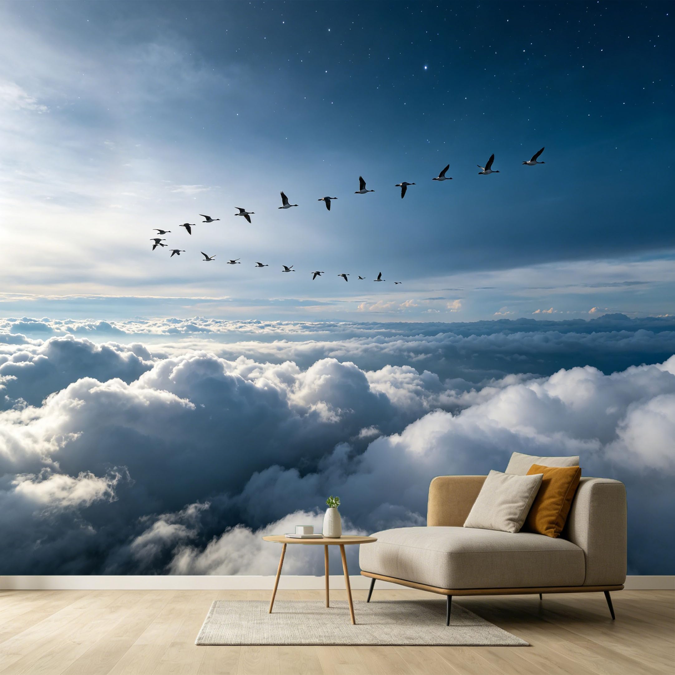 Custom Size Wall Murals Flying Birds Landscape Night Sky Stars Above Clouds SelfAdhesive Wall Fabric Removable Large Wallpaper for Photo Living Room Interior Decor