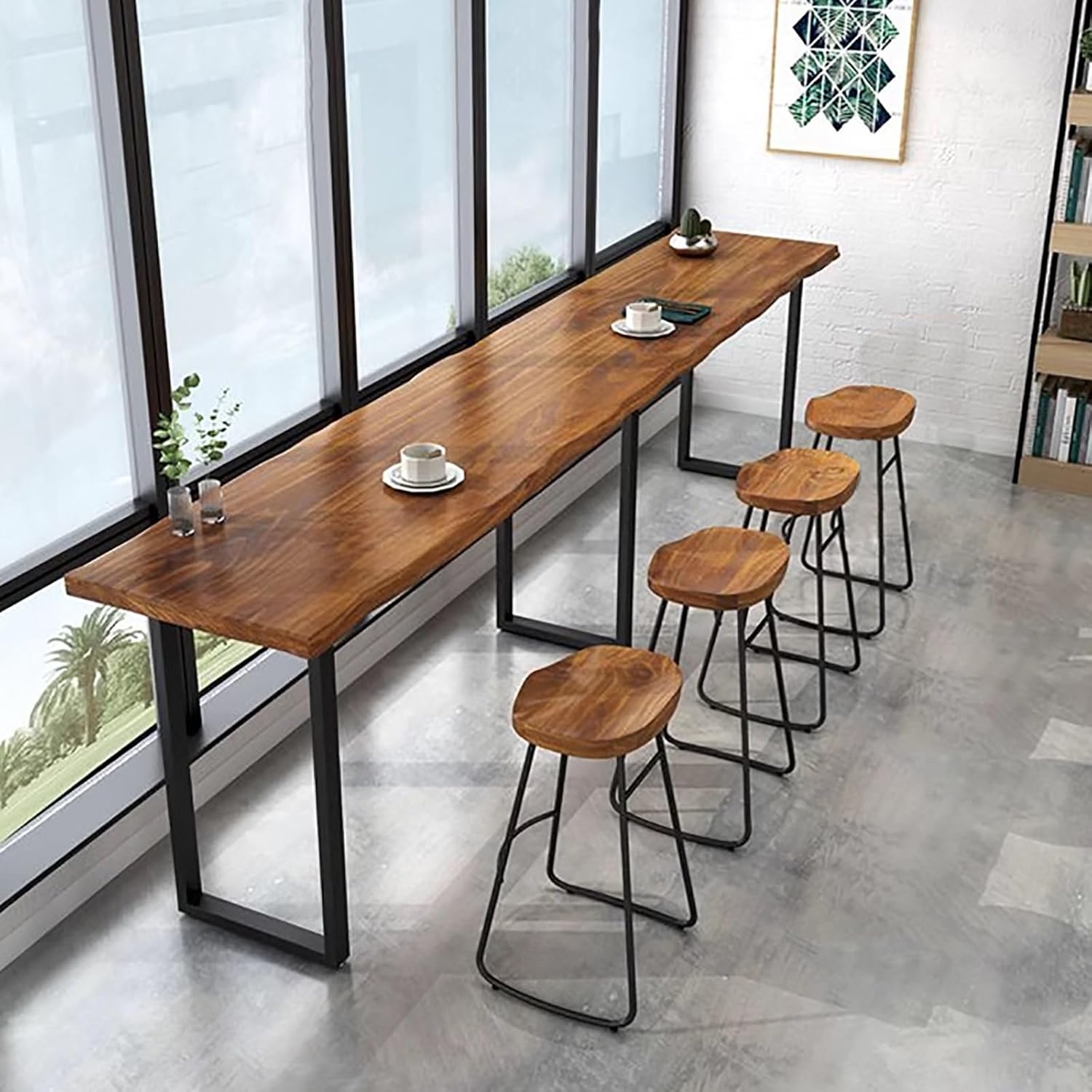 Natural Solid Wood Irregular Edge Dining Table,Solid Wood Bar High ...