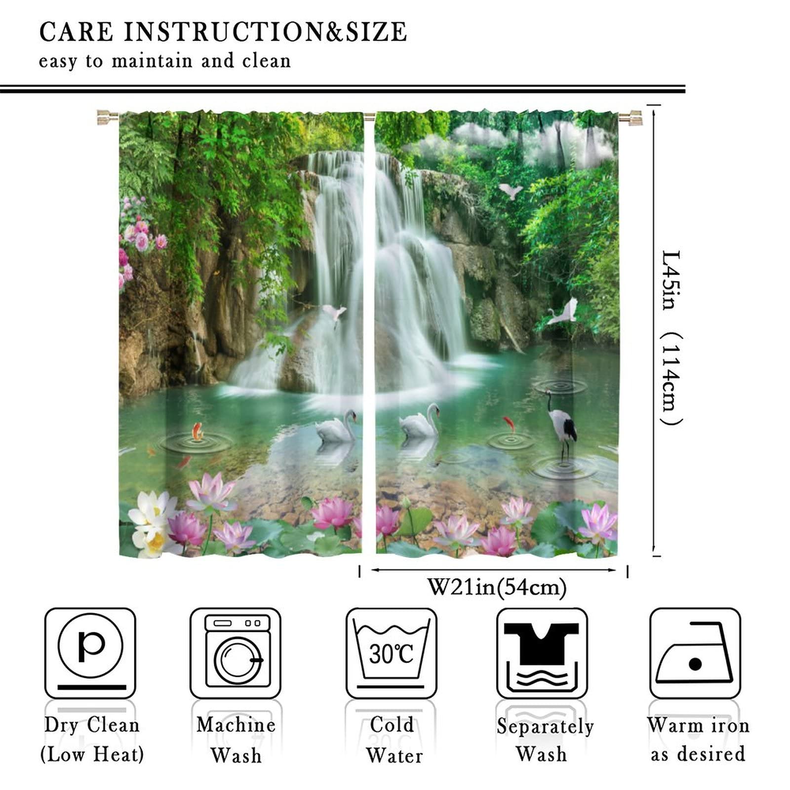 Waterfall Deocr Curtain, Japanese Style Waterfall Mountain Cloud Boat Flower Dreamy Scenes Home Decor Windows Rod Pocket Curtain for Living Room Nursery Boys Girls Bedroom Window Drapes 42