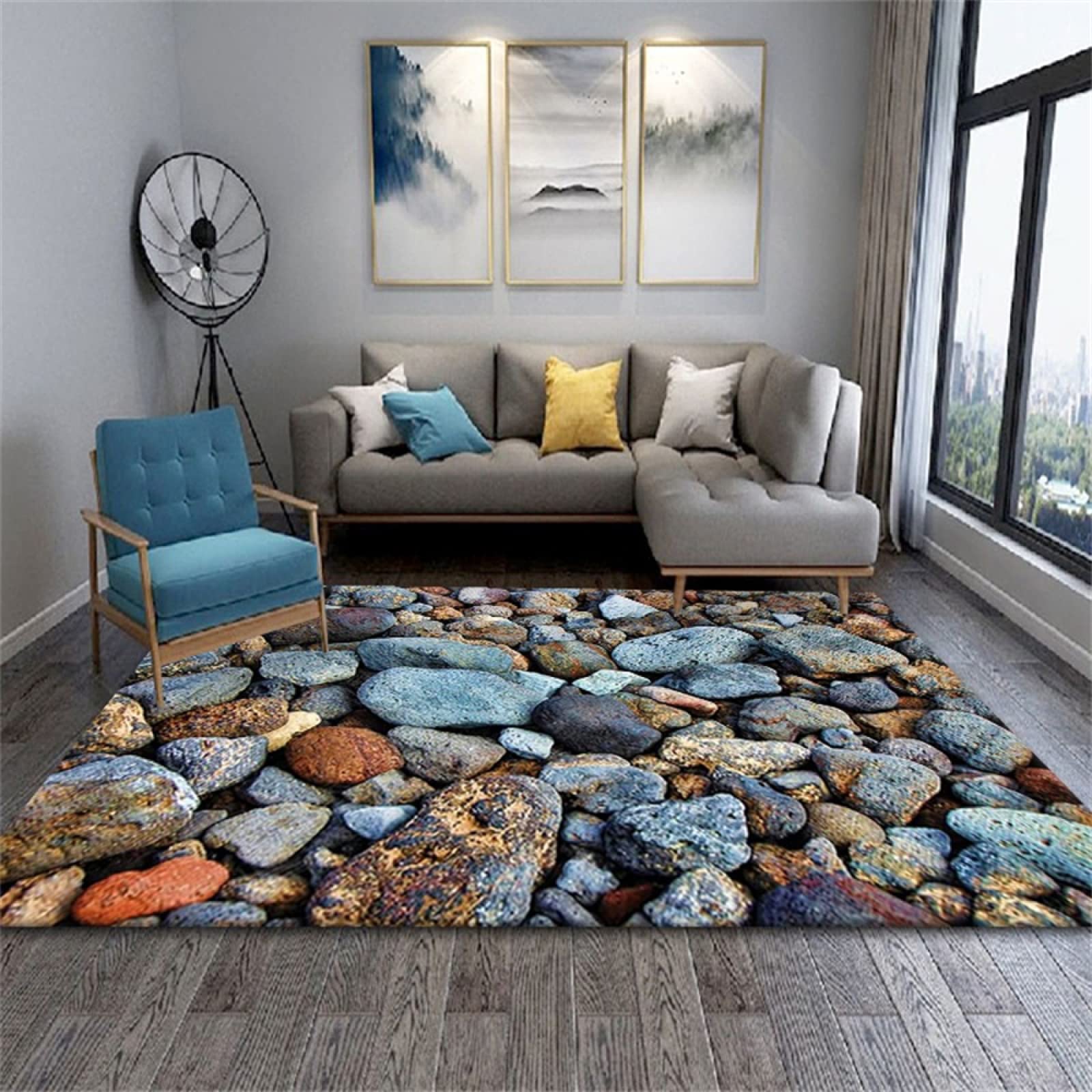Decorar Habitacion Alfombra Dormitorio Juvenil La Alfombra de salón con Estampado de Piedra Fresca es Suave, Resistente al Desgaste y Lavable. 120X180CM Alfombras Lavables