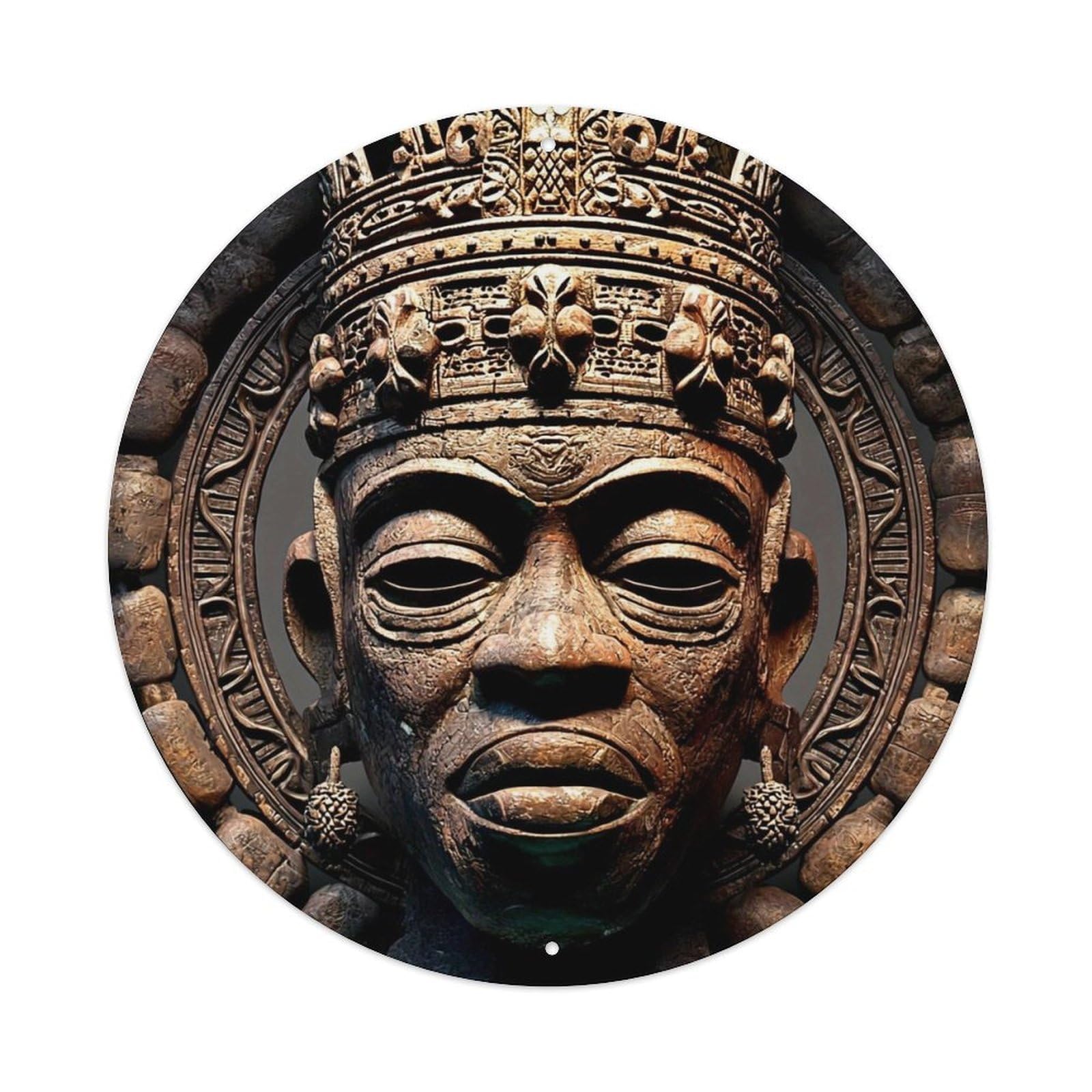 Ancient African Bronze Mask Pattern Metal Tin Sign Plaque