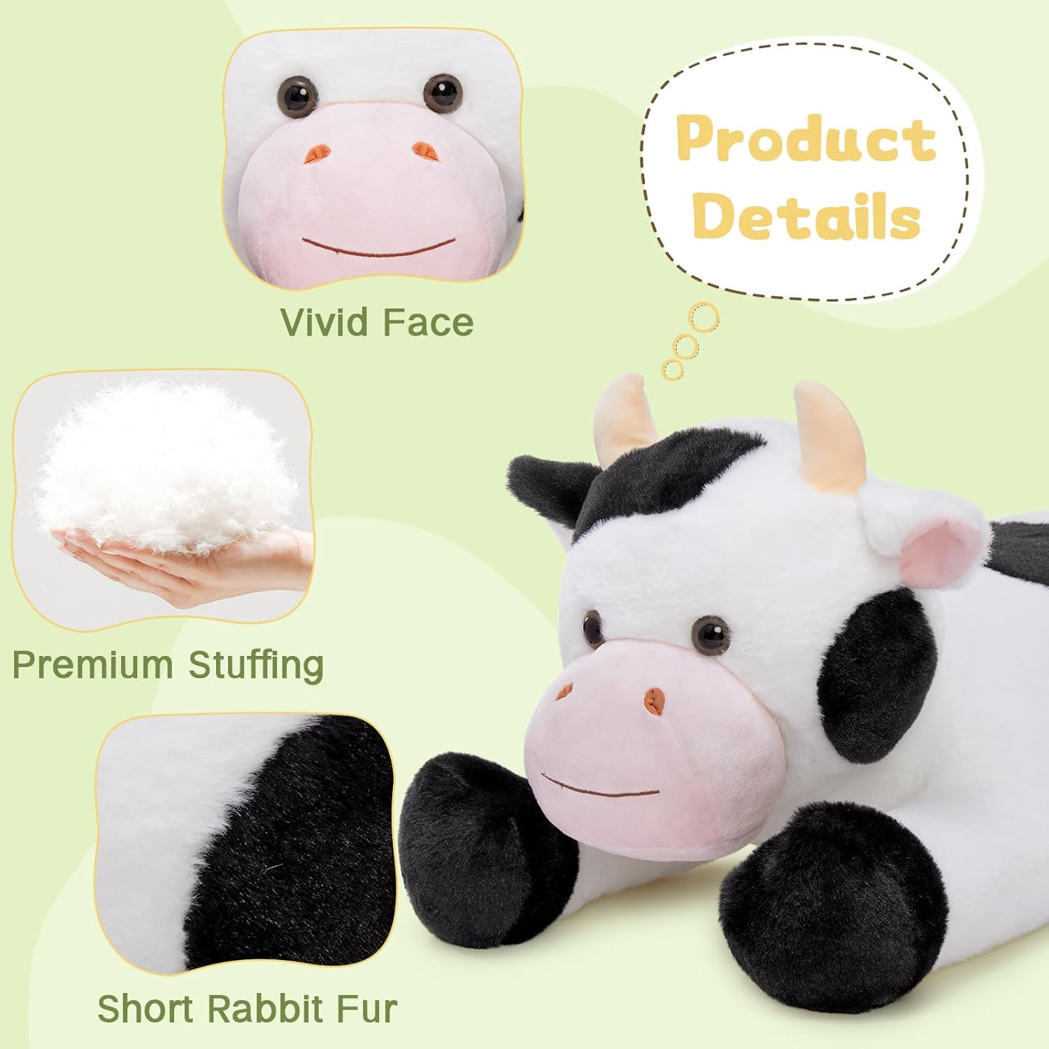 MaoGoLan 28'' | 5 Lbs Giant Cow Stuffy Plush Cow Toy for Adults Microwavable Stuffed Animal with Heating/Coolng Pad for Girls Women Valentine's Day Christmas Birthday Gifts
