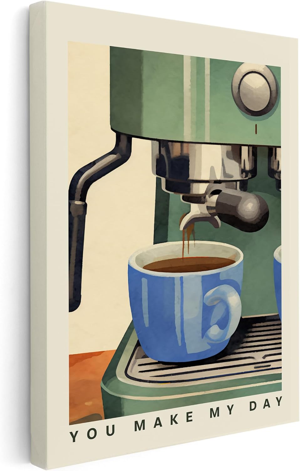 Poster Master You Make My Day Canvas - Coffee Print - Cafe & Caffeine Art - Gift for Men, Women & Coffee Lover - Decor for Dining Room, Kitchen or Restaurant - 8x10 STRETCHED Canvas