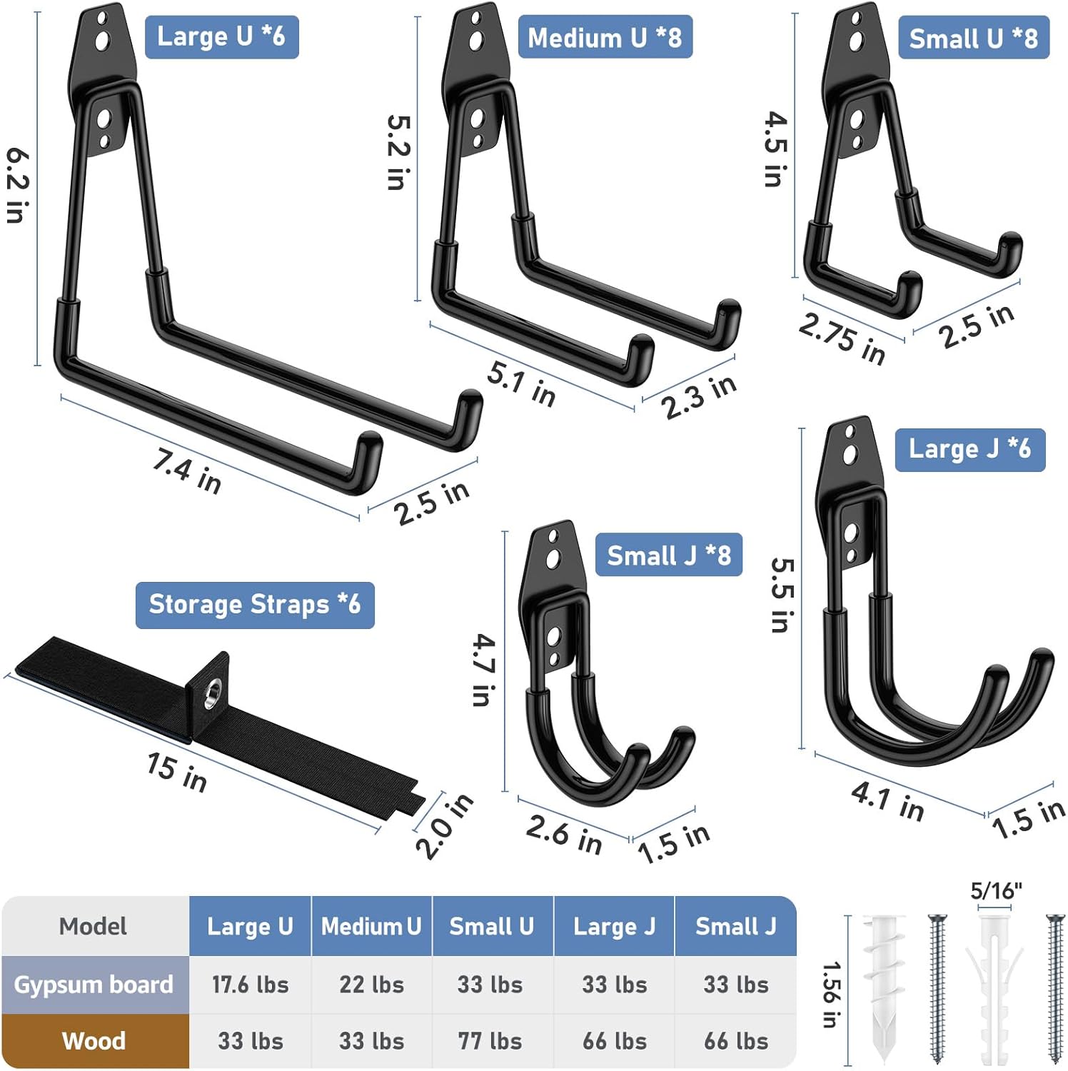 Garage Hooks with Anti-Slip Coating,Heavy Duty Wall Mount Storage Hooks for Hanging Bike,Hose,Ladder,Yard,Garden Tools (42 Pack Black)