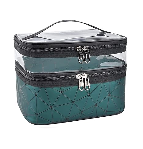 Eopzo Double Layer Cosmetic Bag Organizer Makeup Pouch for Women Travel Cosmetics Case Toiletry Bags for Girls(Green)