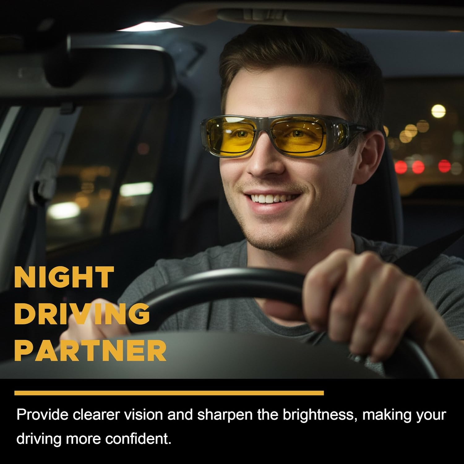 LVIOE Polarized Fit Over Night Vision Glasses for Women Men Over Glasses Wrap Around for Night Driving Glare Eyeglasses N8143 - Image 2