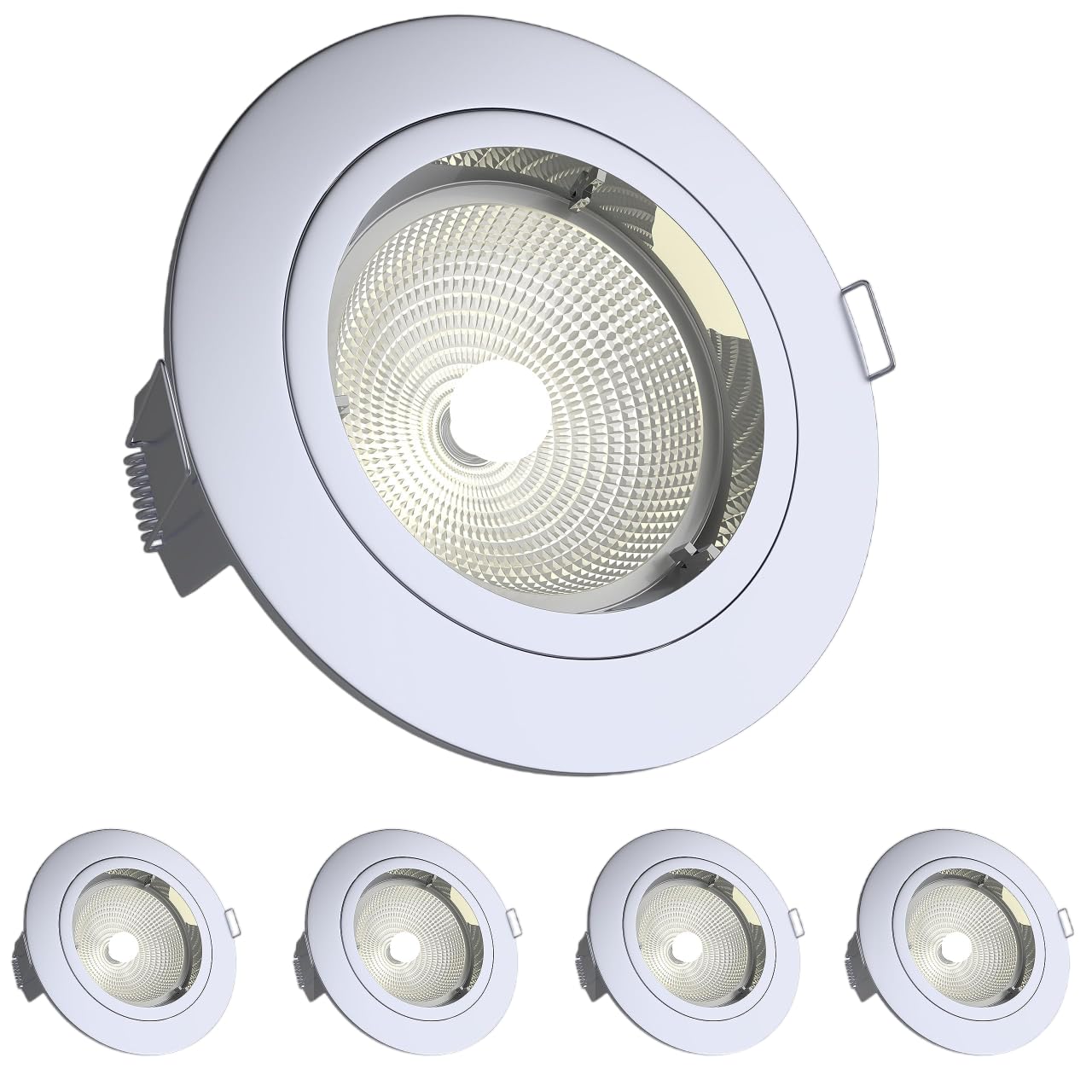 National Lighting Recessed Lighting - Mains Powered LED Spot Lights Downlights for Ceiling - IP20 Rated GU10 Fitting for Halogen or LED - Chrome Finish, Fixed Version – Pack of 4
