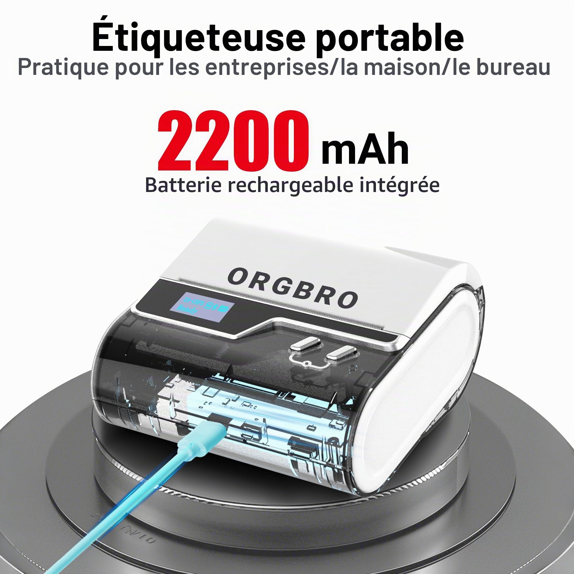 ORGBRO Z3 Etiqueteuse Imprimante Etiquette Autocollante Étiqueteuse Thermique et Codes-Barres pour Bijouterie, Supermarché, Petites Entreprises avec 1 Rouleau d'Étiquettes Blanches 50x30mm, Argent