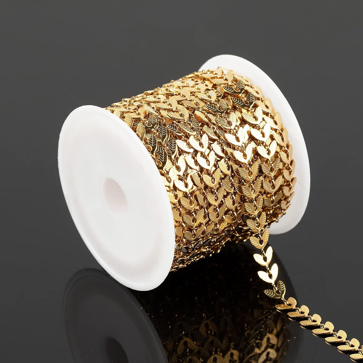 UMAOKANG 16.4 Feet Gold Plated Stainless Steel Link Chain Hollow Leaf Cable Necklace Chains Bulk with Spool for Women Jewelry Making DIY Bracelets Accessories