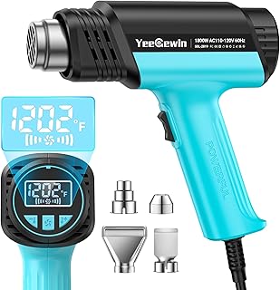1800W Heat Gun Compact Design Hot Air gun with LCD Display Variable Temperature Control 122℉-1202℉/(50℃-650℃) with Memory Function and 4 Nozzles for Crafts, PVC Heating,Paint Removal