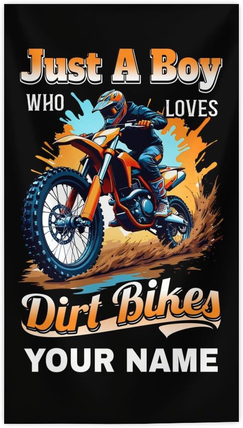 Custom Name Bath Towels for Boys Men, Personalized Lightweight Absorbent Dirt Bike Towels for Adults, 70x40 Inch Oversized Beach Accessories Gifts for Bathroom, Pool, Sports Events