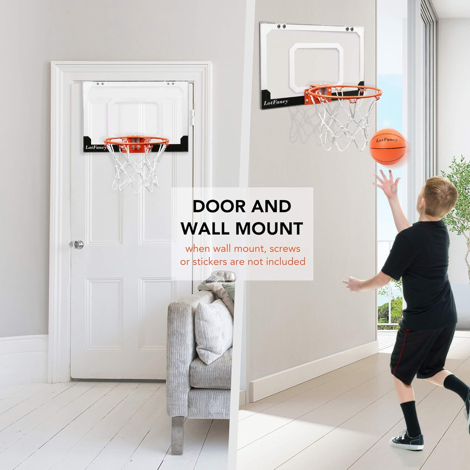 LotFancy Mini Basketball Hoop for Door, Indoor Basketball Goal for Kids Adults, 18 x 12'' Shatter Resistant Backboard, 9'' Rim and 5'' Ball : Sports & Outdoors
