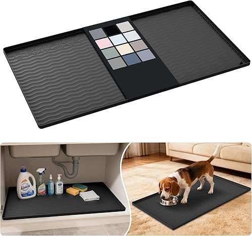 Miniatura 15 de URMONA Tapete de silicona impermeable para debajo del fregadero de 40 x 22 pulgadas, forro para estante de cocina y baño, protector de gabinete y