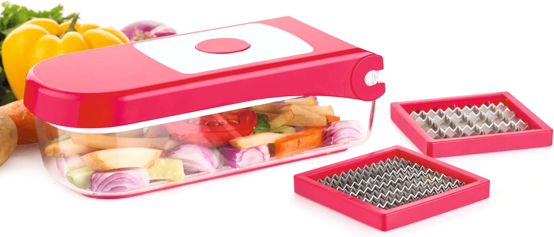 Ganesh 2 in 1 Plastic Chopper Vegetable and Fruit Cutter, Red