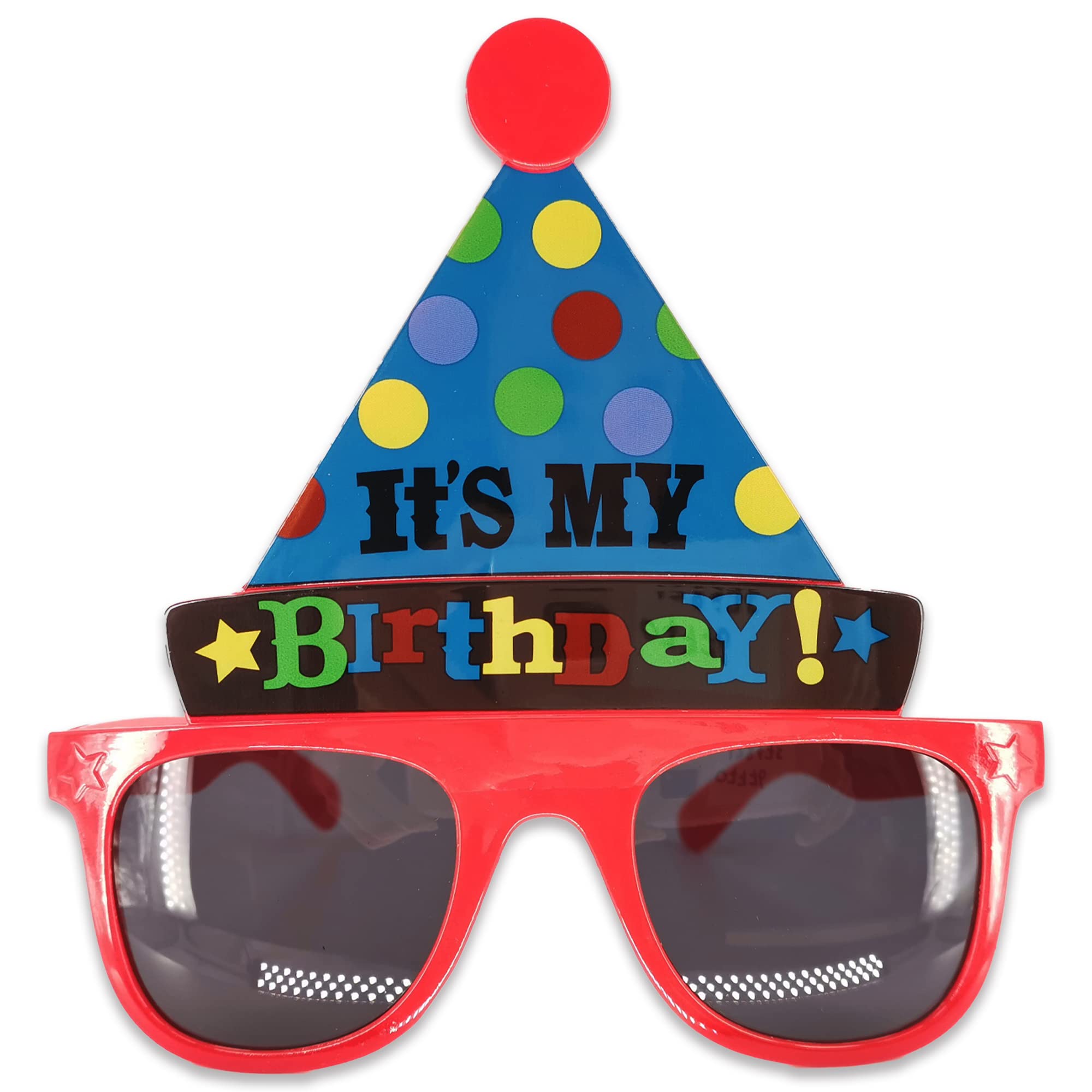 Pohotobooth Props Ltd Blue Party Hat 'It's My Birthday' Red Frame Birthday Glasses