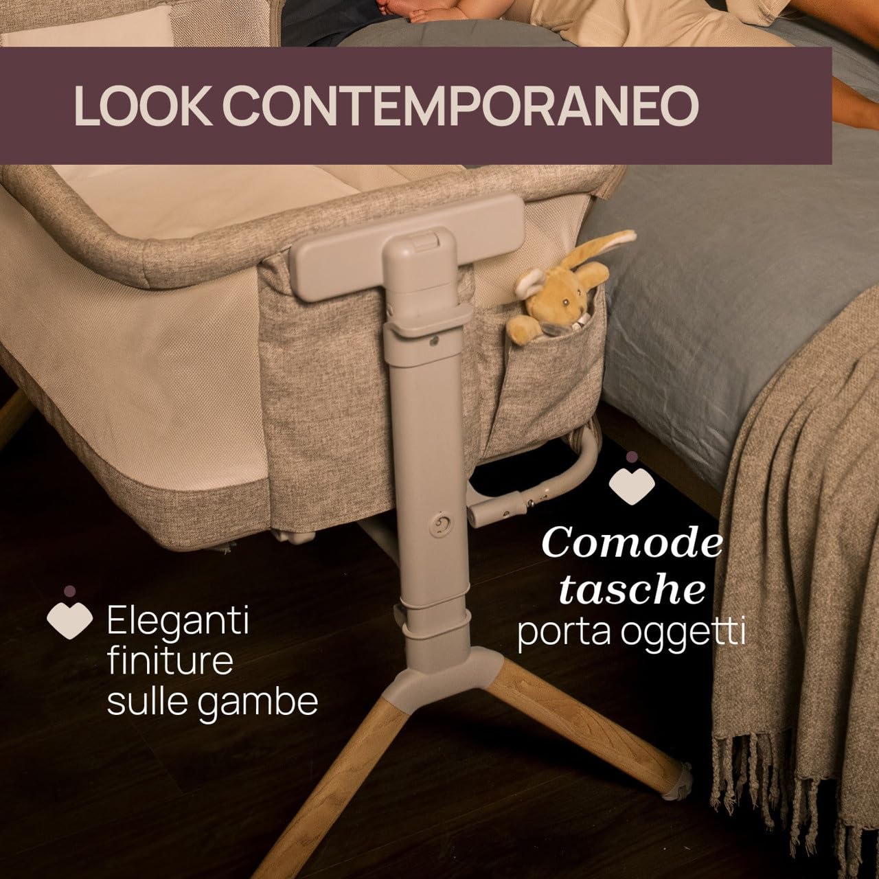 Chicco Next2Me Armonia, Culla Neonato Fianco Letto, Spondina Apribile, 11 Livelli di Altezza, Altezza Regolabile da 66 fino a 83 cm, 4 Ruote, Ottima Circolazione dell’Aria, Grigio