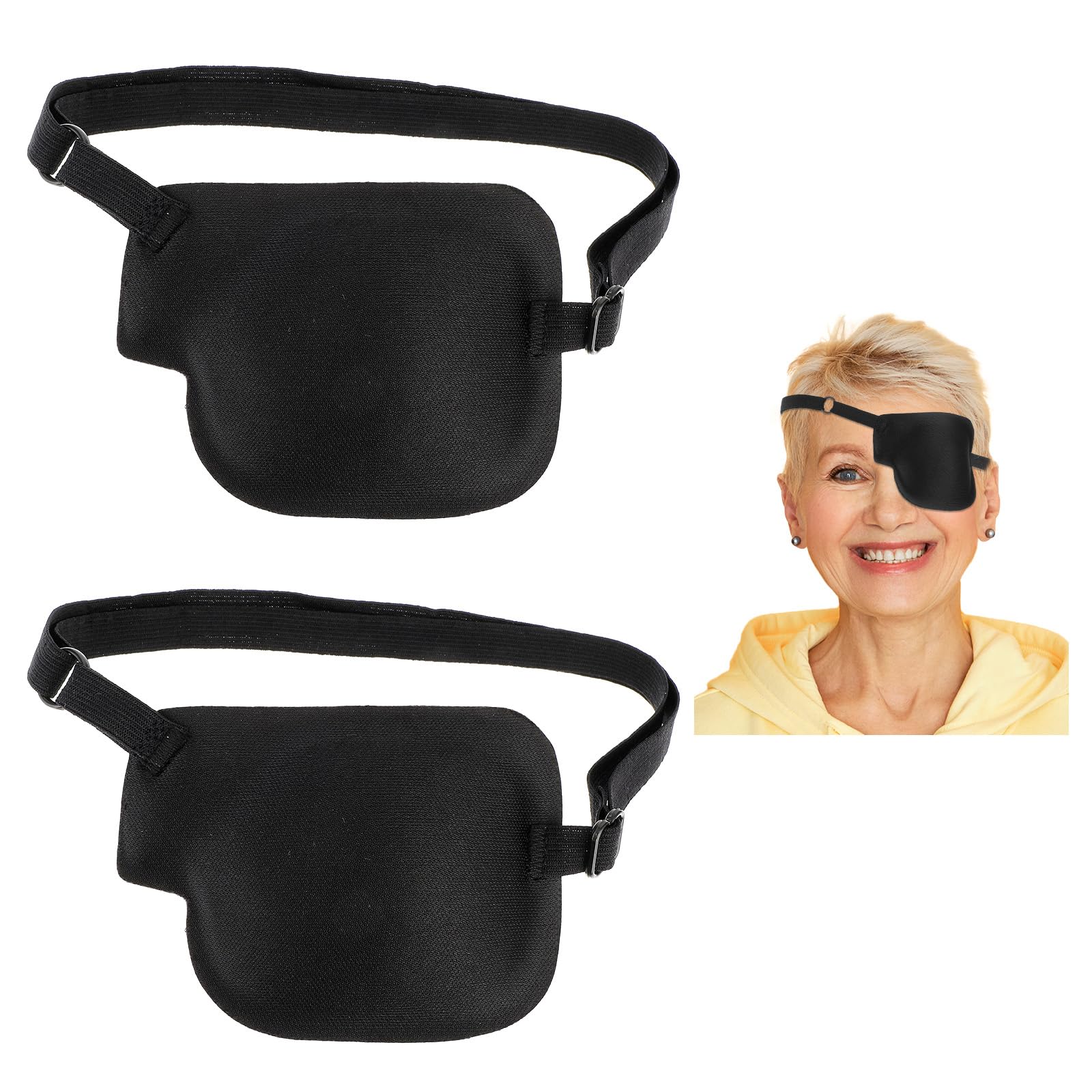 2 Pcs Eye Patches for Adults, Adjustable Eye Patch Reusable Eye Cover for Cosplay Pirate Costume, Medical Eyepatch for Lazy Eye Amblyopia Strabismus and After Surgery (Left Eye, Black)