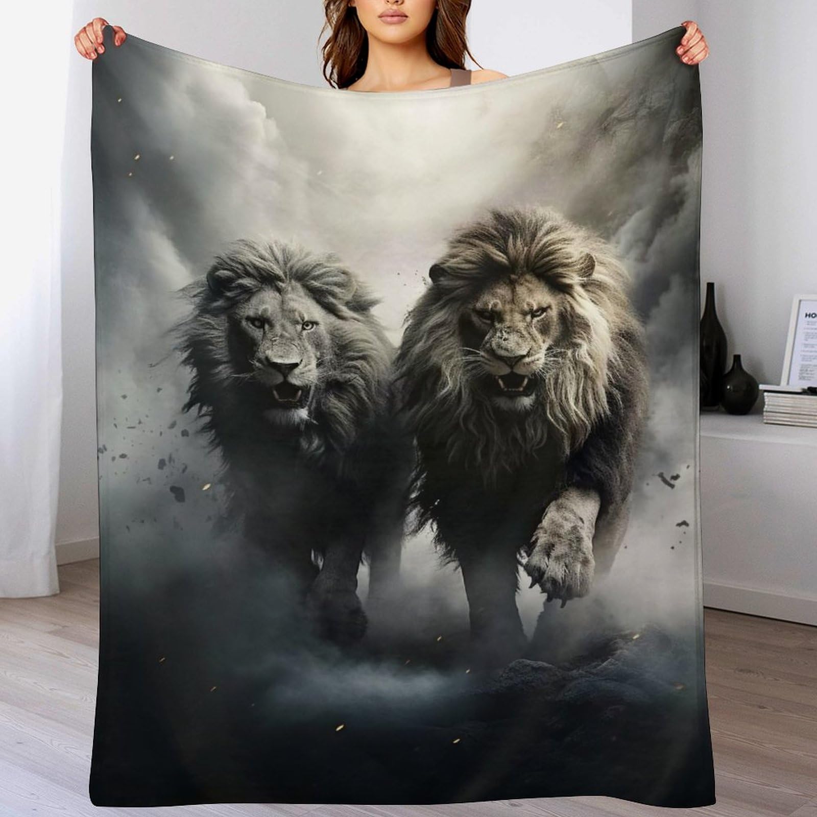 Couverture polaire en flannel lion pour cocooning sur le canapé