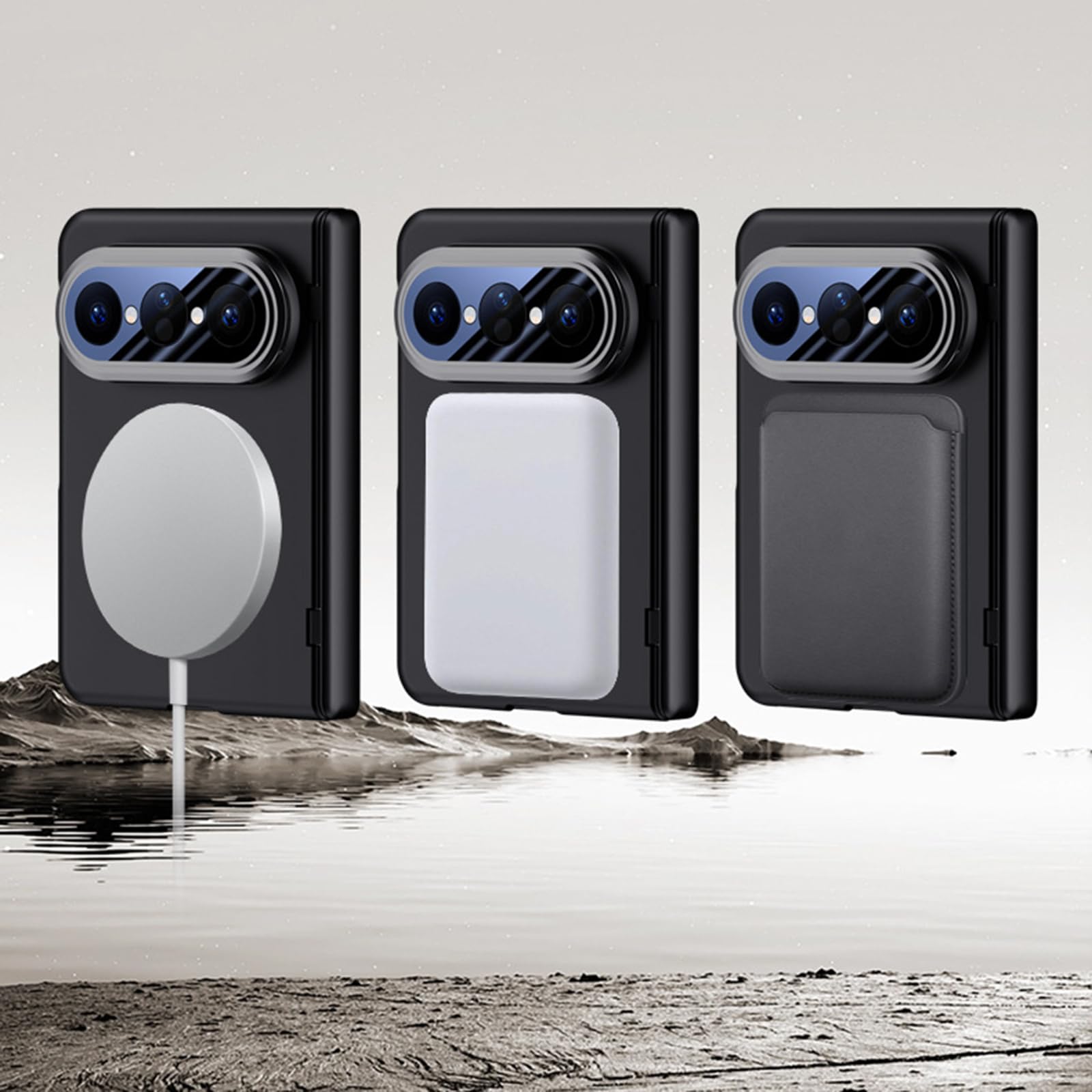 Etui do Huawei Pura X Max, składana podpórka, osłona magnetyczna, zintegrowany ekran, ochrona aparatu, zamek błyskawiczny, twarda obudowa do komputera (srebrna)