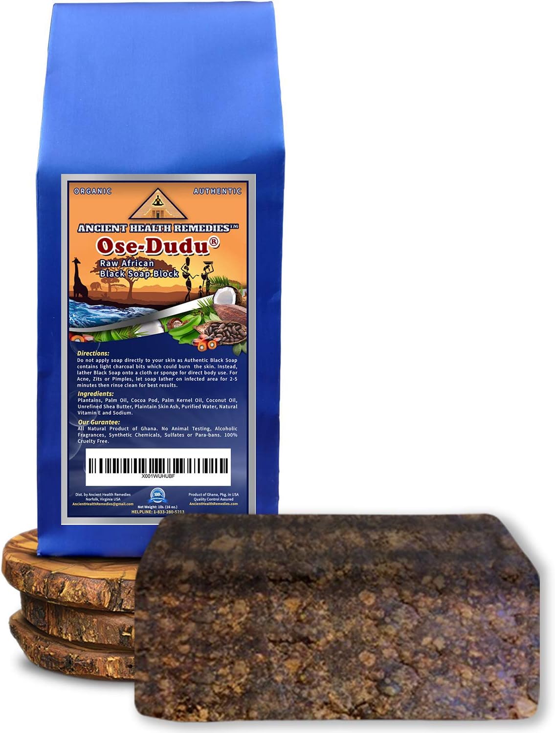 Organic, Anti-Bacterial, Anti-Fungal OSE-DUDU AFRICAN BLACK SOAP 1 LB (16 oz) BLOCK. Authentic, Handmade, Unscented Raw Best For Acne, Anti-Aging, Ethnic or White Oily Skin, Pimples and Zits (GHANA)