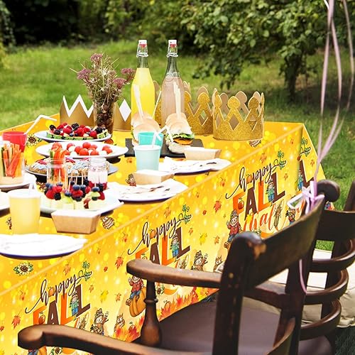 Miniatura 6 de CMUSKO 3 manteles de espantapájaros de Acción de Gracias, rectangular, de plástico, hojas de arce, calabaza, mantel para otoño, decoración de