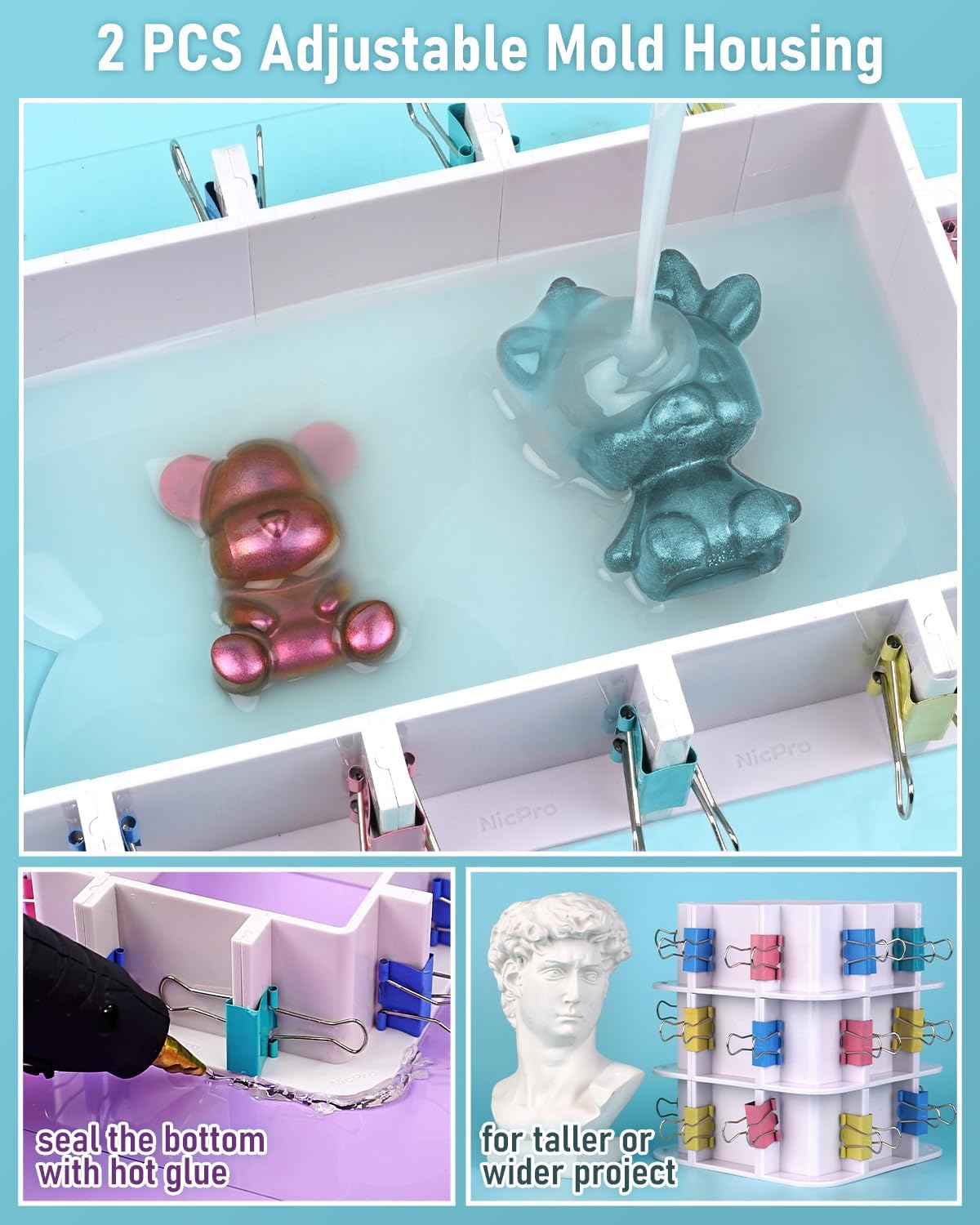 Nicpro 170oz Silicone Mold Making Kit 15A, Translucent Silicone Rubber, Non-Toxic Flexible & Food Safe Mold Kit, Mix Ratio 1:1 Casting Silicone for Resin with Frame Housing