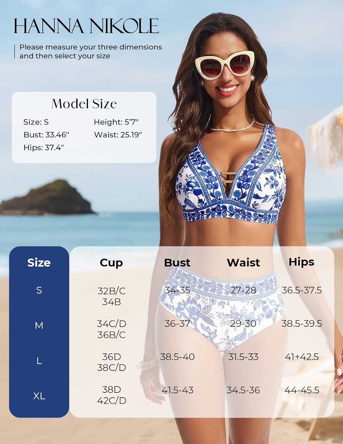 Hanna Nikole Womens High Waisted Bikini Sets Floral Print, 2 Piece Swimsuits Cutout, V Neck Bathing Suits Sexy Swimwear - Image 6