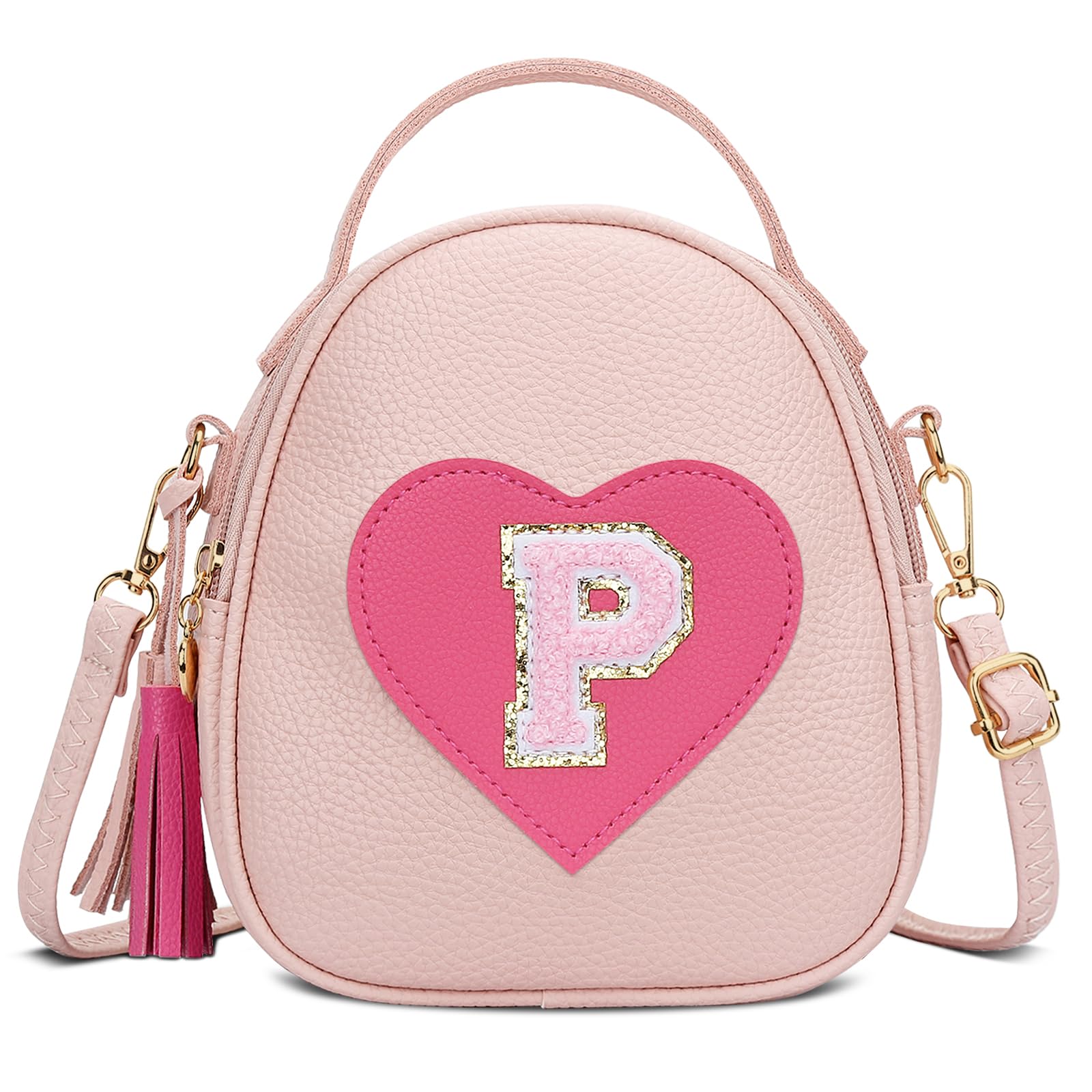 KKXIU Purse Gifts for Girls Cute Little Girl Crossbody Bag Heart Kids Small Backpack with Tassel (P)