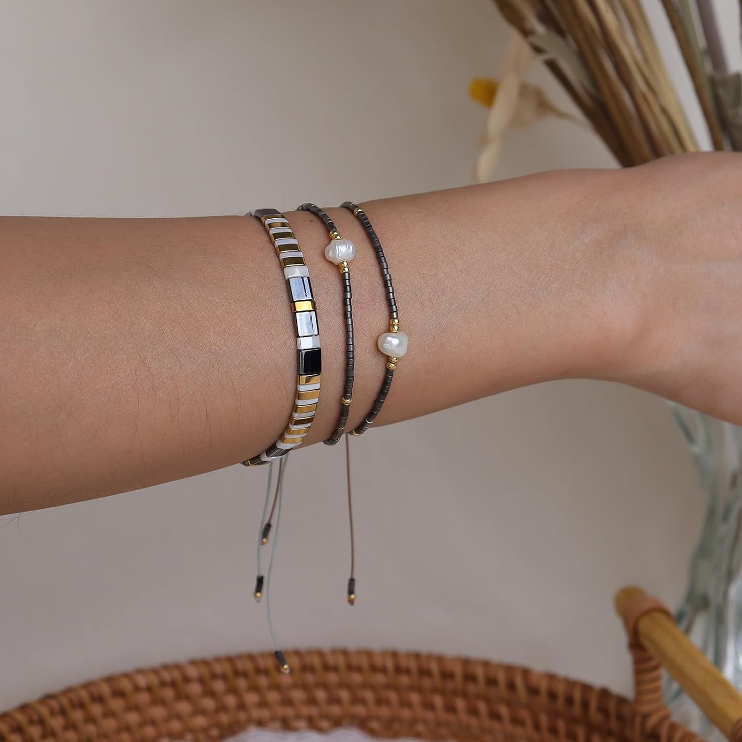 Seed Beads Pearl Bracelets for Women, Boho Handmade Adjustable Colorful Beaded Stackable Strand Bracelet Prom Jewelry Gift. - Image 2