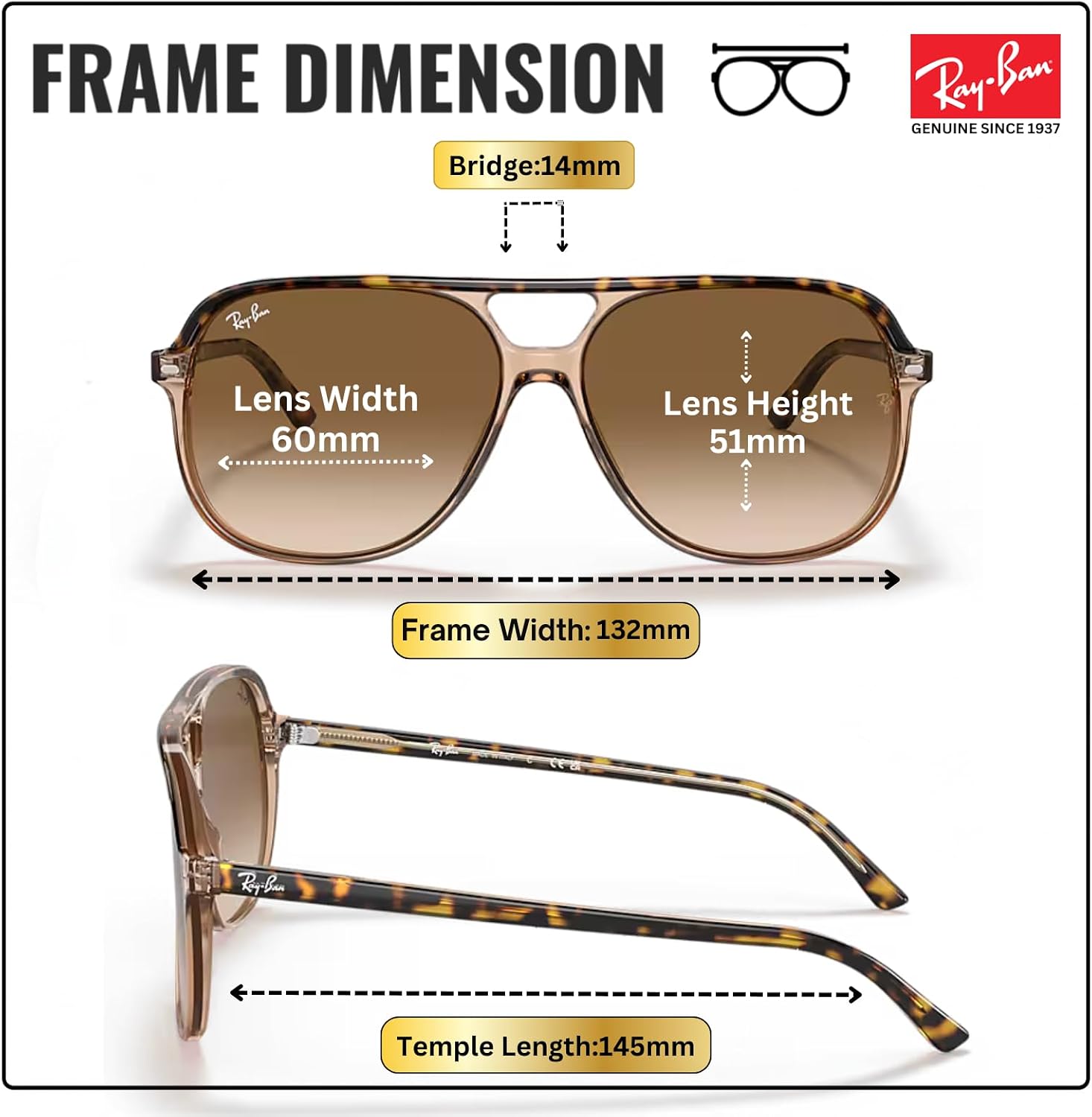Ray-Ban RB2198 BILL Square Shaped Sunglasses for Men & Women with Official RAYBAN Eyewear Kit