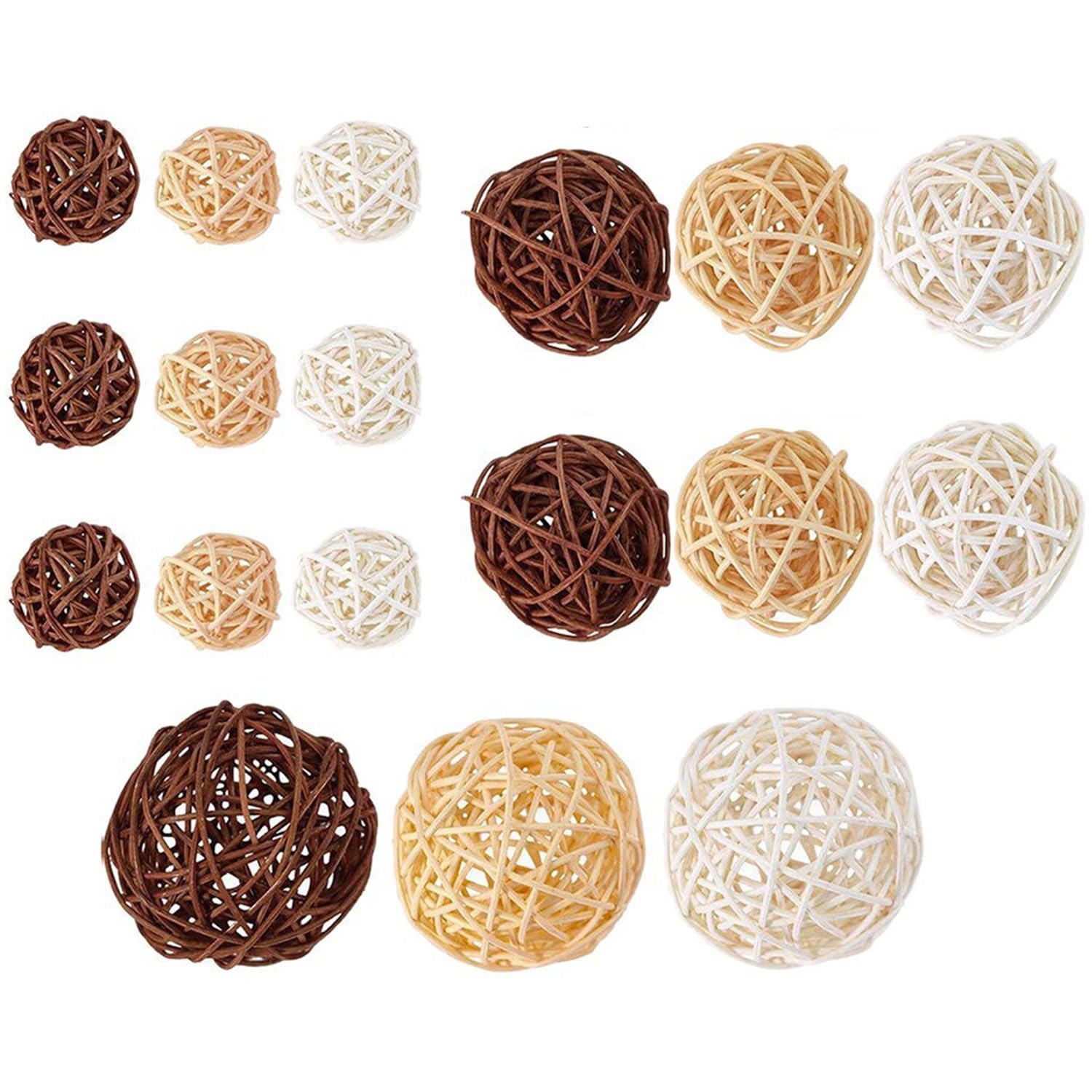 18 Piezas Bolas de Ratán, Bolas Decorativas de Mimbre, Mimbre Ratán Decorativas 3 Tamaños para Decoración de Mesa Fiesta Colgante Aromaterapia Aroma Conejo Pájaro Loro Masticar Juguete