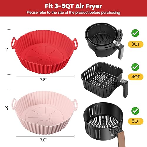 Miniatura 6 de Paquete de 2 forros de silicona reutilizables para freidora de aire, cuencos de silicona reutilizables para freidora de aire, cesta, bandeja para