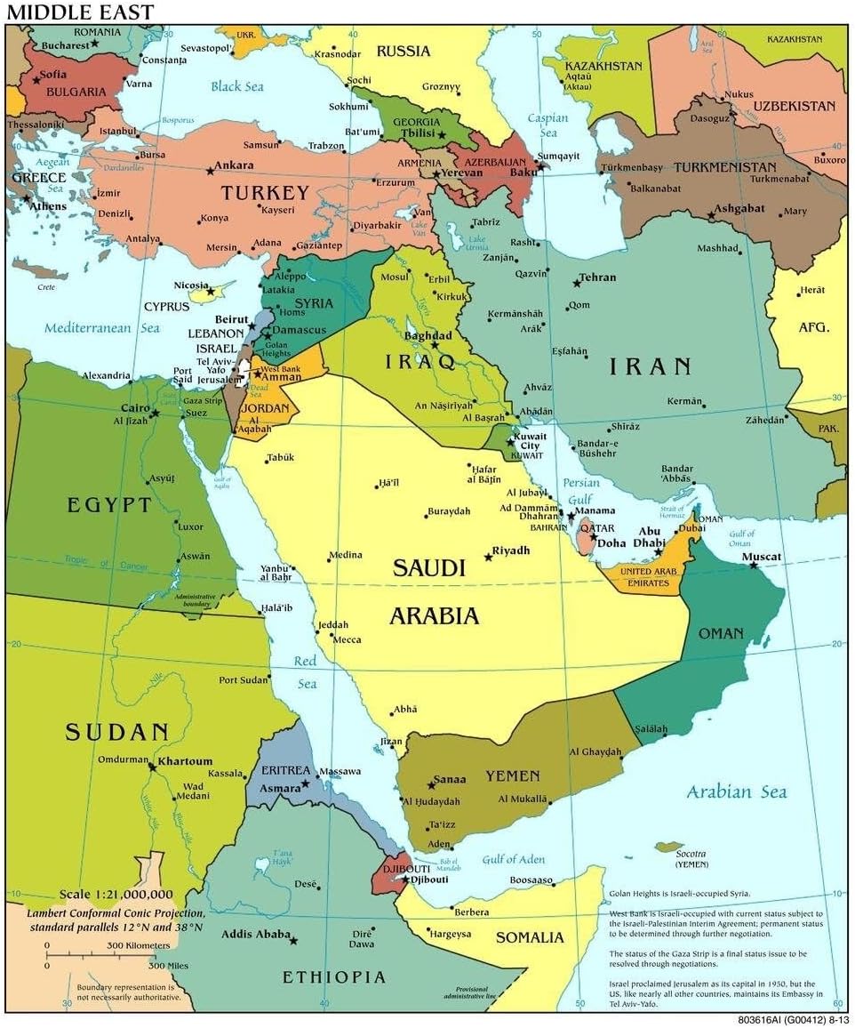Middle East Then and Now Bible Map - Laminated Poster with Ancient & Modern Borders, Educational Wall Chart for Classroom, Church & Home School(Unframed,08x12inch(20x30cm))