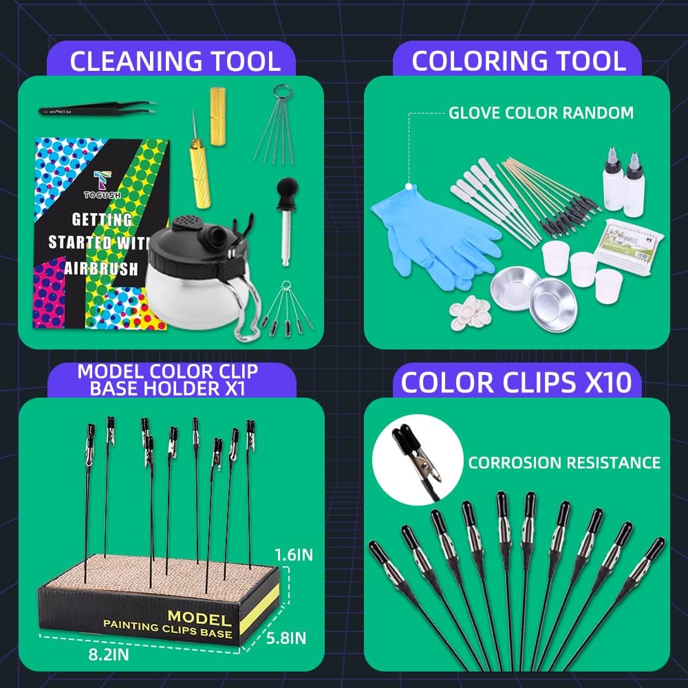 0.2mm 0.3mm Airbrush Starter Kit with Compressor and Cleaning Set Color Clip 2 Gravity Airbrushes for Model Painting Art Craft Shoes