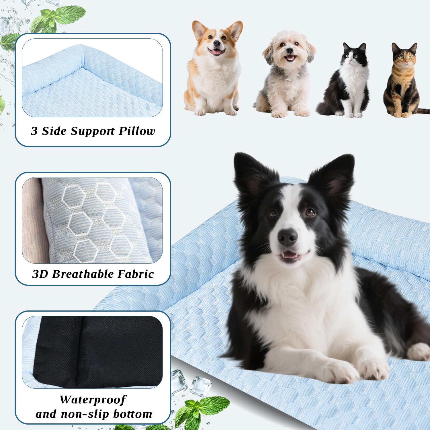 Tapis rafraîchissant pour chien – Tapis épais auto-rafraîchissant pour petit chien et chat, ultra confortable et lavable en machine | Tapis de refroidissement pliable pour chiens, cages et
