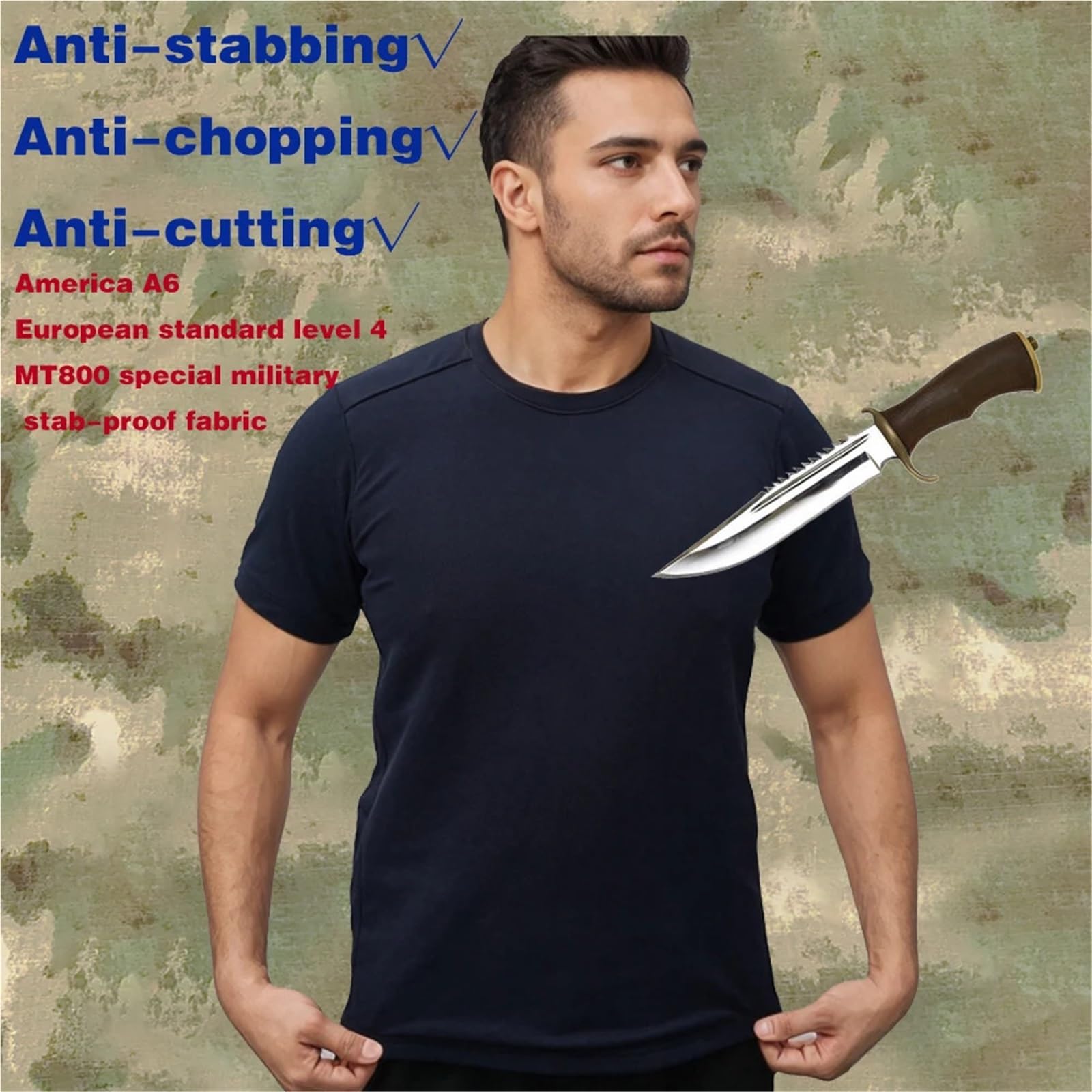 Camiseta anti-puñaladas MT800 de nivel 4 for autodefensa contra cuchillos, resistente a cortes y puñaladas. Protección corporal seguridad a prueba,Más duradero(2xl)