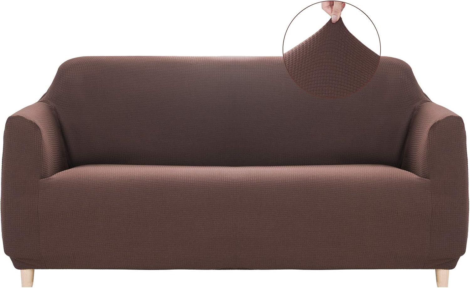 RECYCO Stretch Loveseat Couch Cover for 2 Cushion Sofa Slipcover, 1 Piece Sofa Furniture Protector for Dog Pet with Elastic Bottom, Anti-Slip Spandex Jacquard Fabric（S, Coffee）