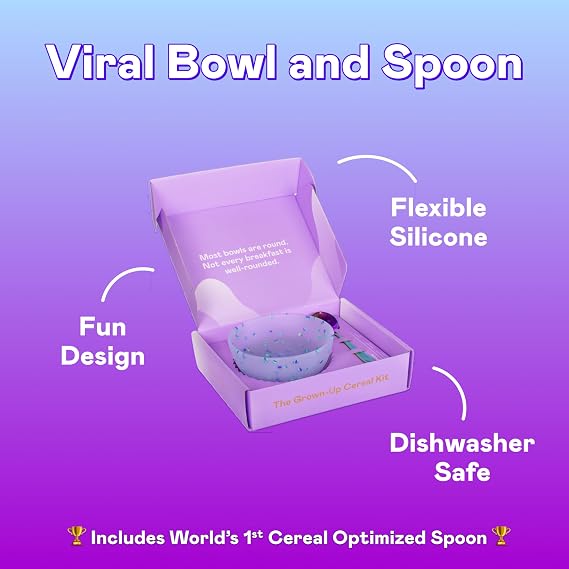 Magic Spoon Viral Silicone Cereal Bowl and Spoon - 100% Food-Grade | Perfect for cereal lovers, microwave, freezer and dishwasher safe