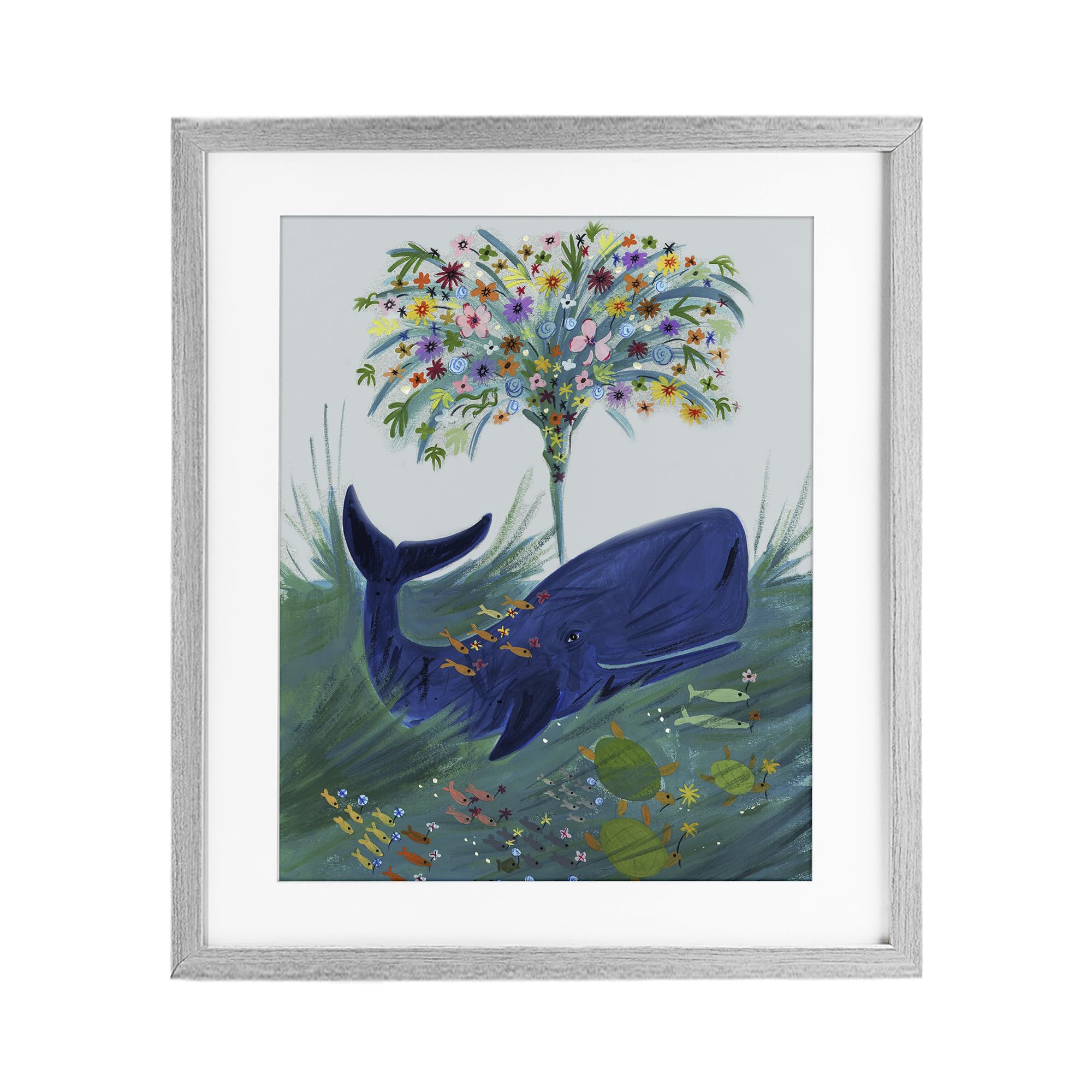 Stupell Industries Farmhouse Gray (Textured) 'A Flowery Whale'| Framed Print Under Glass