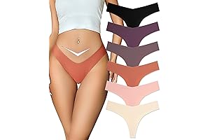 Seamless Thongs for Women, Breathable No Show Panties, Invisible V-waisted Underwear, 6-Pack for Supreme Comfort