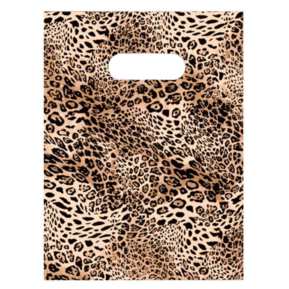 Joyhey 100 Count 7.8″ x 11.8″ Plastic Merchandise Bags, Shopping Retail Boutique Bags with Die Cut Handles – Leopard Print
