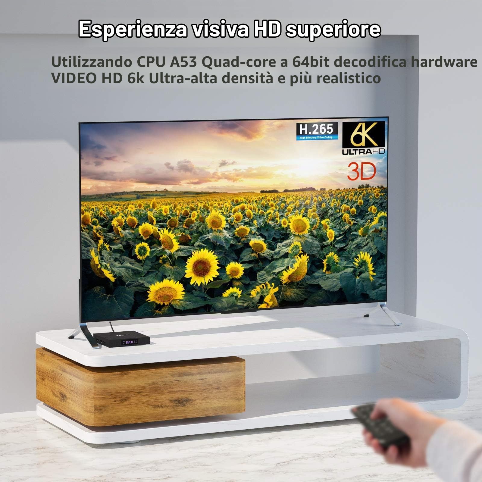 Android TV Box 10.0, Android Box 1 GB RAM 8 GB ROM Allwinner H616 Quad-Core Smart box, Supporto 6K, H.265, 3D, 2.4G Wifi, 10 / 100M Ethernet